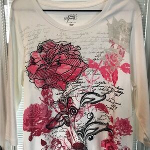 Floral Graphic Top with Pink Accents